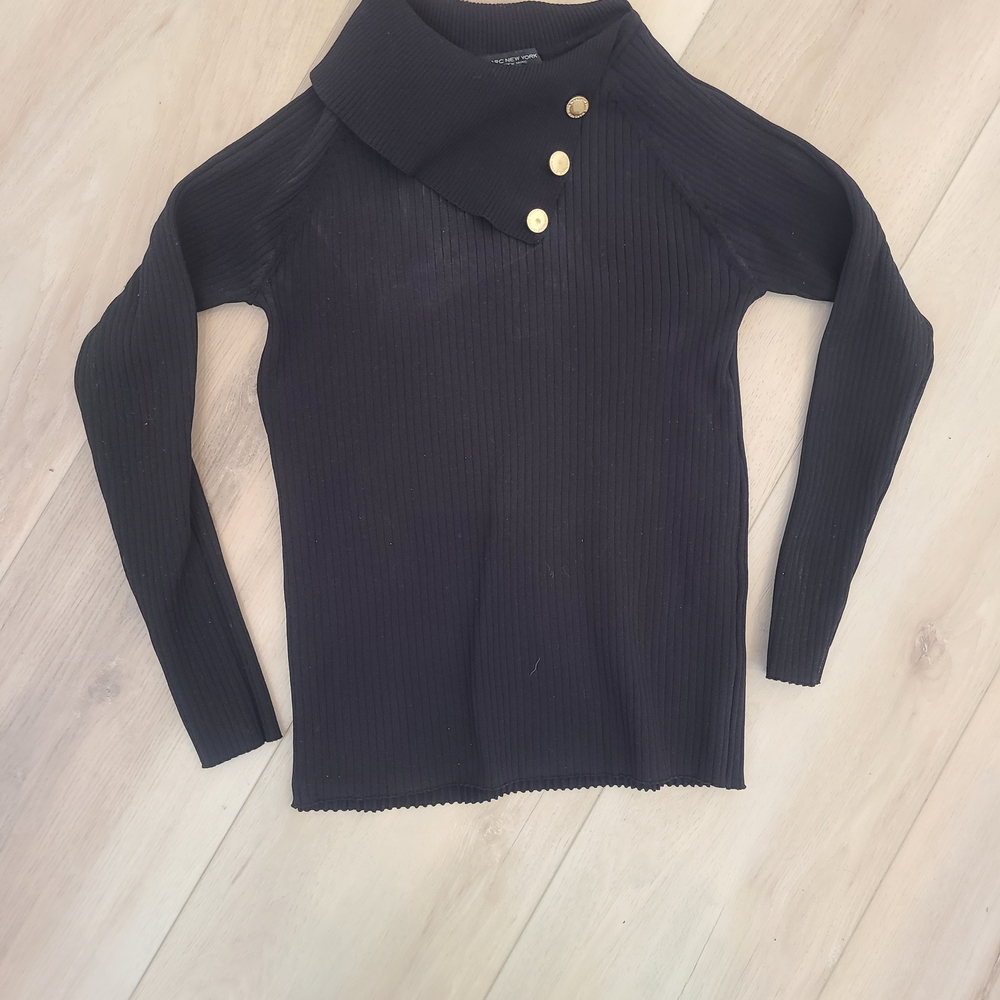 Marc New York Black Ribbed Sweater with Gold Buttons